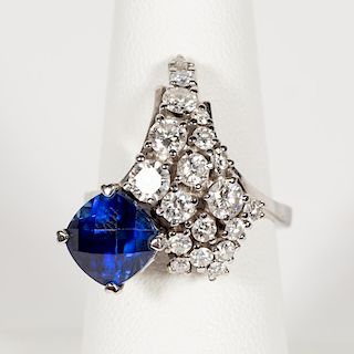Ladies 18K White Gold Diamond & Sapphire Ring