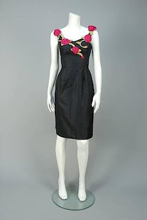 COCKTAIL DRESS with FLORAL APPLIQUE, c. 1960.