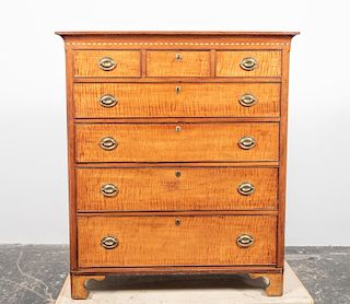 American Federal Tiger Maple Seven Drawer Chest