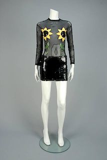 FLOWER POWER MINI DRESS with LEATHER APPLIQUE and SEQUINS, 1960s.