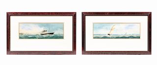 19th C. Dutch School, Pair of Nautical Watercolors