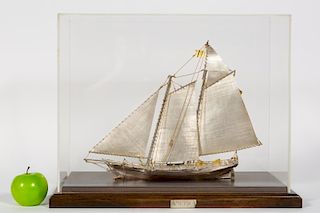 Sterling Silver "America" Ship Model in Case