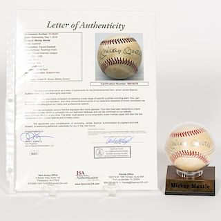 Mickey Mantle Autographed Baseball, JSA Auth.
