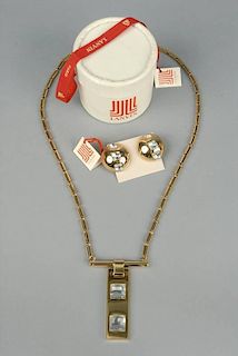 LANVIN PARIS DEADSTOCK NECKLACE and EARRINGS with BOX, 1970s.
