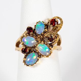 14k Yellow Gold, Opal, & Garnet Fashion Ring
