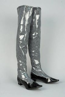 FISHNET PATTERN OVER THE KNEE BOOTS, 1960s - 1970s.
