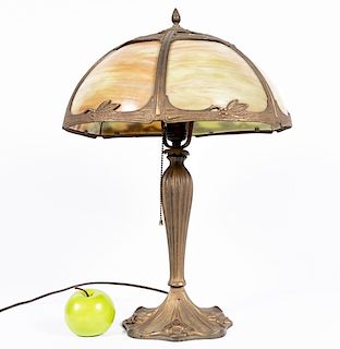 Antique Art Nouveau Six Panel Slag Glass Lamp
