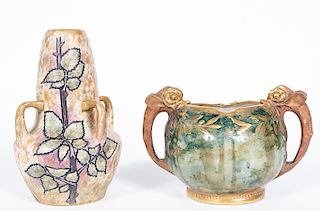 2 Amphora Art Nouveau Style Vases, Dolphin Handles