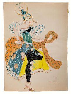 Leon Bakst 1910 Costume Design Sketch, La Peri