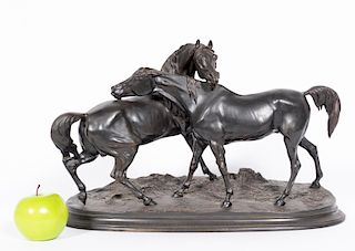 After P.J. Mene, "L'Accolade," Bronze - Two Horses