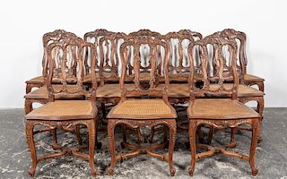 Set, 12 French Regence Style Caned Dining Chairs
