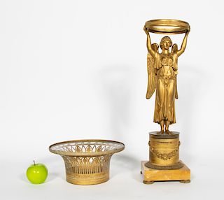 19th C. French Gilt Bronze Empire Figural Basket