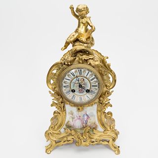 Samuel Marti Bronze and Porcelain Mantle Clock