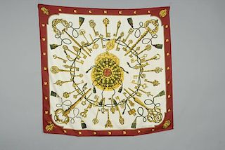 HERMES PRINTED SILK SCARF, LES CLEFS, ISSUE DATE 1965.