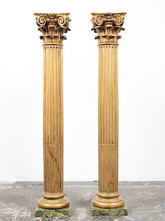 Pair, Italian Carved Gilt Wood Columns