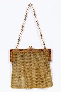 9k Rose Gold & Gold Mesh Purse w/ Ruby Accents