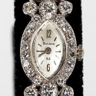 Ladies Bulova 14k WG & Diamond Wrist Watch