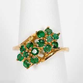 14k Yellow Gold & Emerald Floral Motif Ring