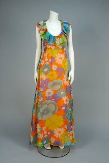 CHRISTIAN DIOR PRINTED ORGANDY GOWN, 1970s.