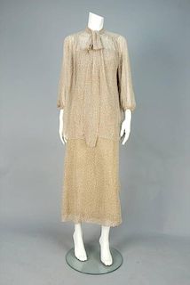 CHRISTIAN DIOR DOTTED CHIFFON LONG DRESS and OVERBLOUSE, 1970s.