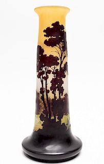 Emile Galle Cameo Glass Landscape Vase, E. 20th C.