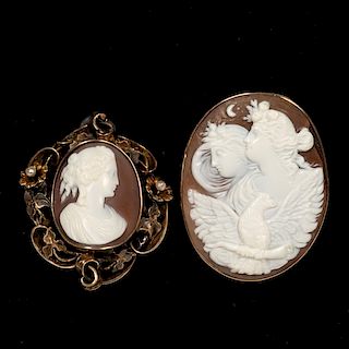 Two Female Figural Cameo Brooches/Pins