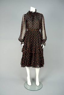 YVES SAINT LAURENT PARIS DOTTED CHIFFON DRESS, 1970s.