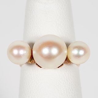 14k Rose Gold & Three Pearl Ring