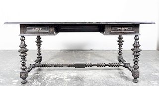 Ebonized Turned Leg Baroque Style Library Table