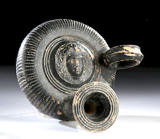 Greek Campanian Blackware Pottery Guttus w/ Medusa