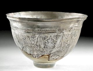 Greek Hellenistic Silver Bowl with Floral Design