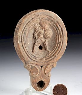 Fine Roman Pottery Oil Lamp w/ Gladiator
