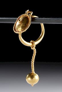 Roman Gold Earring with Disc & Hanging Ball