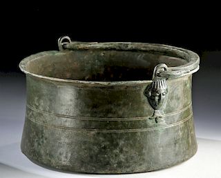 Lovely Roman Brass Situla w/ Maskettes & Handle