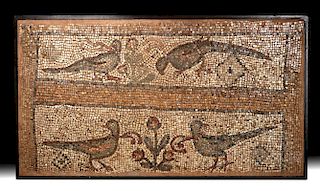 Large Roman Stone Mosaic - Pheasants and Flowers