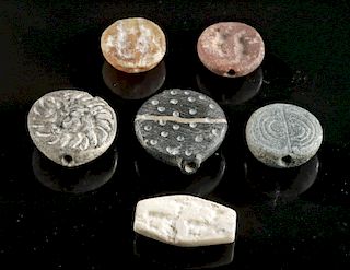 Lot of 6 Sumerian Stone Stamp Beads