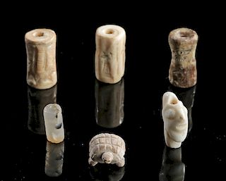 Lot of 6 Sumerian Stone Beads and Seals