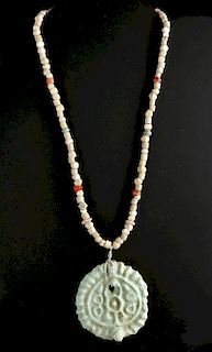 Sumerian Faience Agate Bead Necklace w/ Pendant