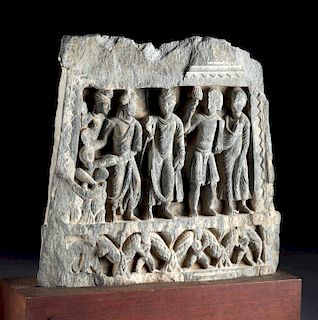 Gandharan Schist Relief with Buddha & Standing Figures