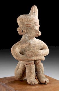 Rare Jalisco Pottery Seated Figure w/ Dog Head
