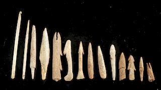 Lot of 14 Pre-Contact Alaskan Inuit Bone Tools