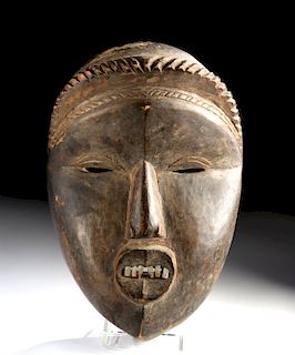 Early 20th C. African Mano or Dan Wood Mask w/ Teeth