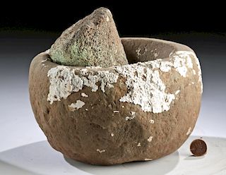 Ancient Hawaiian Stone Mortar and Pestle