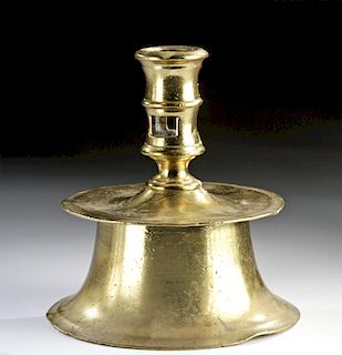 Rare Oversized Spanish Brass Reel Candlestick - Ca 1550