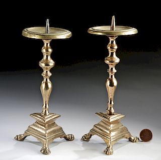 Lot of 2 Matching Spanish Brass Candlesticks - ca. 1670