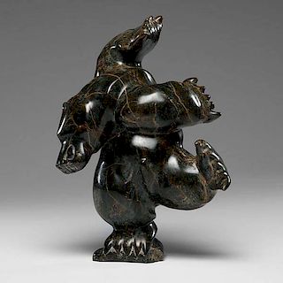 Axangayuk Shaa (Inuit, b. 1937) Dancing Bear Stone Sculpture 