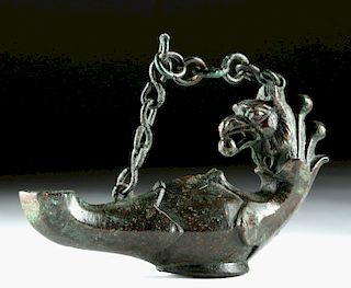 Early Byzantine Bronze Griffin Oil Lamp - ex-Christie's