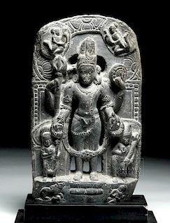 Indian Pala Empire Black Schist Carving of Vishnu