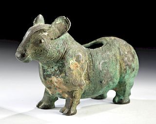 Chinese Han Dynasty Bronze Pig Vessel