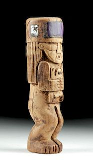 Rare Huari Wood Standing Totem with Shell Inlay